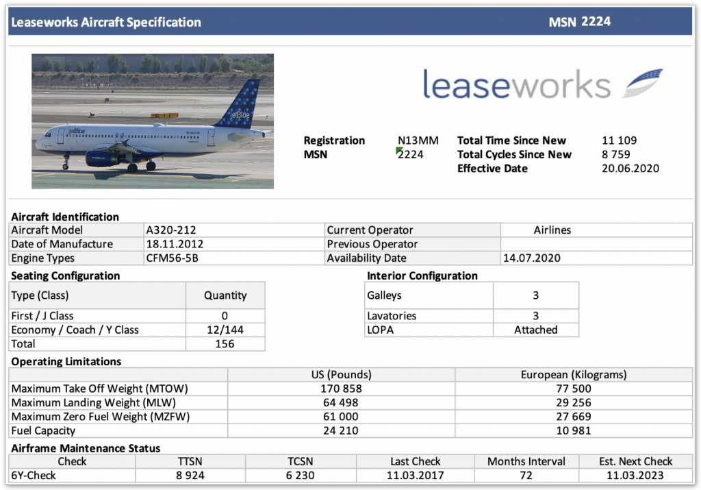 Screenshot of LeaseWorks spec sheet generator